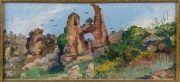 ARTIST UNKNOWN,  (the Roman ruin), oil on canvas board, signed lower right (illegible), ​​​​​​​10 x 23cm, 29 x 43cm overall - 2