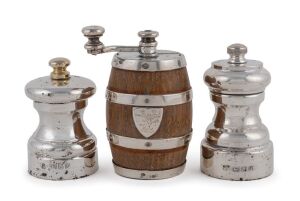 Three assorted sterling silver pepper mills, the largest 9cm high
