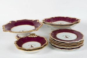 FLIGHT, BARR & BARR WORCESTER antique English porcelain tableware with family crest bearing the motto "NEC TEMERE NEC TIMIDE" (neither rashly nor timidly), circa 1830s, (11 items), the largest 32cm wide