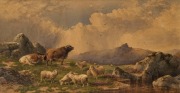 CHARLES EDWARD BRITTAN (1837 - 1888) Sheep and cattle in a mountain landscape, watercolour, signed and dated 1875 lower left, 32 x 60cm; framed 