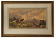 CHARLES EDWARD BRITTAN (1837 - 1888) Sheep and cattle in a mountain landscape, watercolour, signed and dated 1875 lower left, 32 x 60cm; framed  - 2