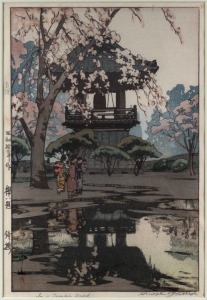 HIROSHI YOSHIDA (1876-1950), In The Temple Yard, woodblock print, signed and titled in the lower margin, 39 x 26cm, 60 x 44cm overall
