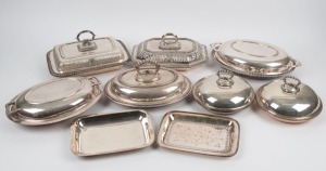 Seven assorted antique and vintage silver plated tureens, 19th and 20th century, the largest 28cm wide