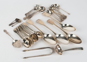 Assorted sterling silver cutlery including English, Scottish and Thai, 19th and 20th century, ​​​​​​​860 grams total