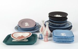 WEDGWOOD Jasper ware group of twenty six assorted porcelain plates, dishes, thimbles, vases etc, the largest 20.5cm diameter