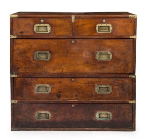 An antique English mahogany campaign chest of drawers, early 19th century,