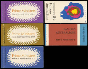 Bulk Lot: 1967 Famous Australians, mint B130A (10), B130B (2), B130C (3), B130D (1) and CTO/FDI x15, various Editions: 1970 Famous Aust. B133 (3) & B134 (5) all mint; 1972 Prime Ministers, 70c B137 (200+ mint & 3 CTO) & B138 (230 mint & 1 CTO), &nbsp;$1.40 (15