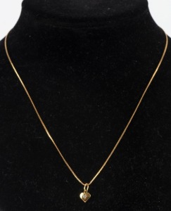 An Italian 18ct gold necklace with a diamond set heart pendant, late 20th century, 46cm long, 2.8 grams total