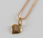 An Italian 18ct gold necklace with a diamond set heart pendant, late 20th century, ​​​​​​​46cm long, 2.8 grams total - 3