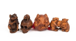 Four Japanese carved boxwood rat-themed netsuke, 20th century, the largest 5cm high