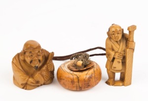 Three Japanese carved ivory netsuke, 19th and 20th century, ​​​​​​​the largest 5.5cm high