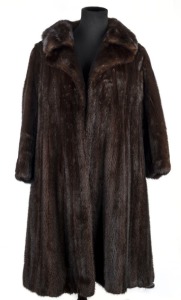 A mink full length fur coat with black silk lining, mid 20th century, ​​​​​​​in very good condition