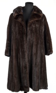 A mink full length fur coat with black silk lining, mid 20th century, in very good condition