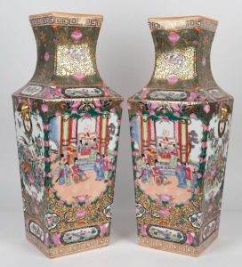 A pair of Chinese famille rose square form porcelain vase, post-revolution, 20th century, 62cm high