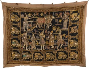 KALAGA Burmese embroidered wall hanging tapestry, early 20th century, ​​​​​​​100 x 130cm overall