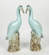 A pair of pottery crane statues,&nbsp; ​​​​​​​44cm high