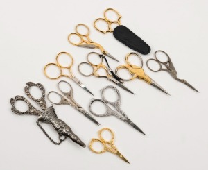 SEWING: ten pairs of antique and vintage sewing scissors, 19th and 20th century, the silver example 11.5cm long