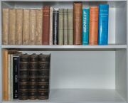 A shelf of books including "The History of France from the Earliest Period to the Present Time" in 3 volumes by Thomas Wright (1870); "Lady Burton's Edition of her Husband's Arabian Nights..." in 6 volumes (1887); "Seven Pillars of Wisdom" by T.E. Lawrenc