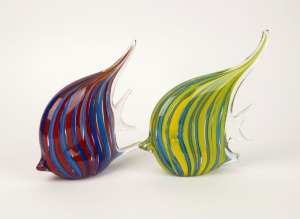 Two Murano glass fish ornaments, 20th century, ​​​​​​​22cm and 20cm high