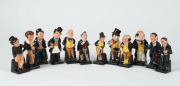 ROYAL DOULTON&nbsp;"CHARLES DICKENS" group of twelve porcelain figures including Trotty Veck, Dick Swiveller, Jingle, David Copperfield, Uriah Heep, Captain Cuttle, Stiggins, Pecksniff, Micawber, Pickwick, Sam Weller, and Artful Dodger the largest 11cm high