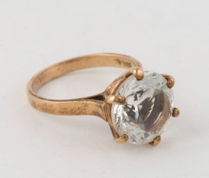A 9ct yellow gold ring, set with large clear stone, early 20th century,