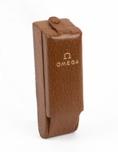 OMEGA branded watch box in brown leather finish, 12.5cm long overall