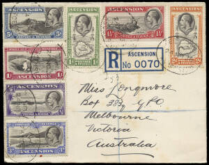 1936 (Oct.3 & Nov.24) two inwards registered covers with multiple KGV frankings. The first from St Helena, franked 2/2 and the second from Ascension also franked 2/2. An attractive pair.&nbsp;