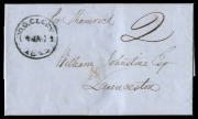 TASMANIA - Postal History : 1849 entire from Sydney to Launceston, endorsed "per Shamrock", posted as a local letter upon arrival with good strike of the scarce Launceston Twopenny Post '10.O.CLOCK/1MAR1/1849' datestamp in black. Remarkable use of this ti - 2