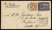 TASMANIA - Postal History: 1901 (Nov.30) Boer War era cover to Pretoria via Melbourne with 2d Pictorial & &frac12;d Tablet tied by HOBART 'NO30/01' datestamps, fine strike triangular 'PRESS/CENSOR/PASSED/PRETORIA' handstamp on face, on reverse DURBAN transit & P