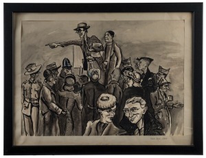 Artist Unknown, Yarra Bank 1944, ink & wash, titled and dated in mount lower right, 25 x 36cm; framed, 33 x 43cm overall.