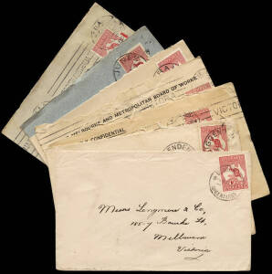Group of covers with 1d red Roo's, majority single frankings used 1913-14 with circular datestamps. Similar to the previous Lot. Useful unpicked study group. Mixed condition.