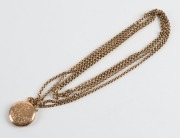 An antique 9ct gold engraved locket on a gold finished chain, 19th/20th century, ​​​​​​​the locket 4cm high overall - 2