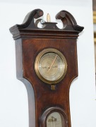 An antique English 8 inch wheel barometer in mahogany case with ebony and boxwood stringing and swan neck pediment, circa 1880, 97cm high, 26cm wide - 2