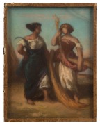 ARTIST UNKNOWN (France), (Two peasant women),  oil on card,  24 x 19cm overall