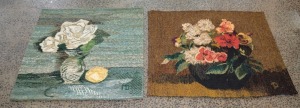 Two wool work floral wall hangings, mid 20th century, the larger 76 x 94cm