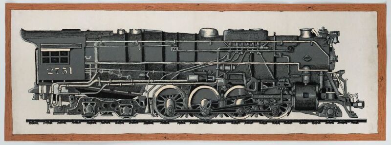 ARTIST UNKNOWN, A Lima Class locomotive [2751], hand-painted in acrylics, 39 x 109cm