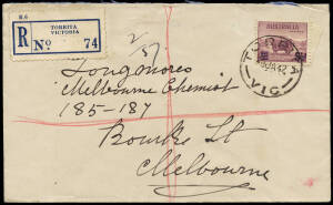 1912-50 group of registered covers with single and mixed frankings. Majority Victorian 1940's, incl. Deep Lead (stamp, hand cancelled), Tanjil Bren, Torrita and Toolondo. Mixed condition, mainly fine.