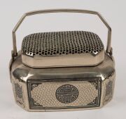 Two antique Chinese bronze censers with remains of silver gilt and niello finish, 19th century, ​​​​​​​the larger 11cm high, 14cm wide - 5