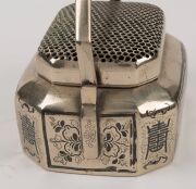 Two antique Chinese bronze censers with remains of silver gilt and niello finish, 19th century, ​​​​​​​the larger 11cm high, 14cm wide - 6