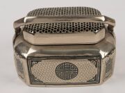 Two antique Chinese bronze censers with remains of silver gilt and niello finish, 19th century, ​​​​​​​the larger 11cm high, 14cm wide - 7