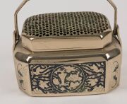 Two antique Chinese bronze censers with remains of silver gilt and niello finish, 19th century, ​​​​​​​the larger 11cm high, 14cm wide - 12