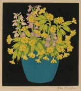 JOHN HALL THORPE (1874-1947), Cowslips, woodblock print, signed in pencil lower right, 16.5 x 15cm. (framed, 43.5 x 43.5cm).