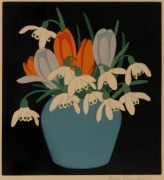 JOHN HALL THORPE (1874-1947), Crocuses and Snowdrops, woodblock, signed lower right "Hall Thorpe", 16.5 x 15cm, (framed 43.5 x 43.5cm overall).