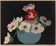 JOHN HALL THORPE (1874-1947) Anemones, woodblock with gouache colouring, titled lower left; signed in pencil lower right, 23 x 29cm. (framed 59 x 54cm overall).