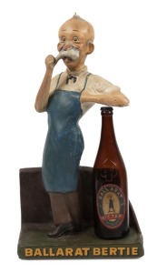 BALLARAT BERTIE point of sale advertising statue with accompanying long neck bottle, early 20th century, 56cm high