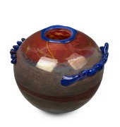 KEITH ROWE Australian spherical art glass vase with brown ground, impressed stamps "K" and "R", ​​​​​​​17cm high