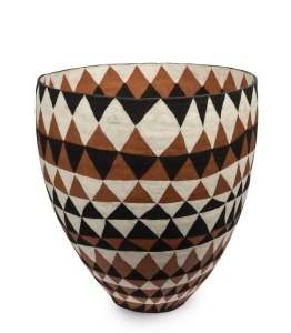 PETER COOLEY impressive studio pottery vase with black and white geometric painted designs, incised "Peter Cooley", ​​​​​​​62cm high, 56cm wide