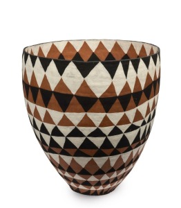 PETER COOLEY impressive studio pottery vase with black and white geometric painted designs, incised "Peter Cooley", 62cm high, 56cm wide