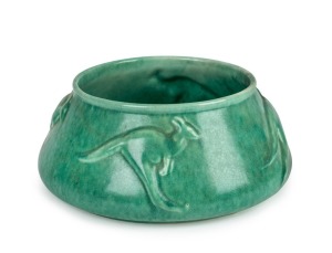 MELROSE WARE "Kangaroo" bowl with green glaze, stamped "Melrose Ware, Australian", ​​​​​​​10.5cm high, 25cm diameter
