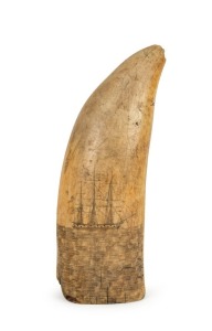 A scrimshaw whale's tooth with tallship portrait, 19th century, ​​​​​​​an impressive 18cm high